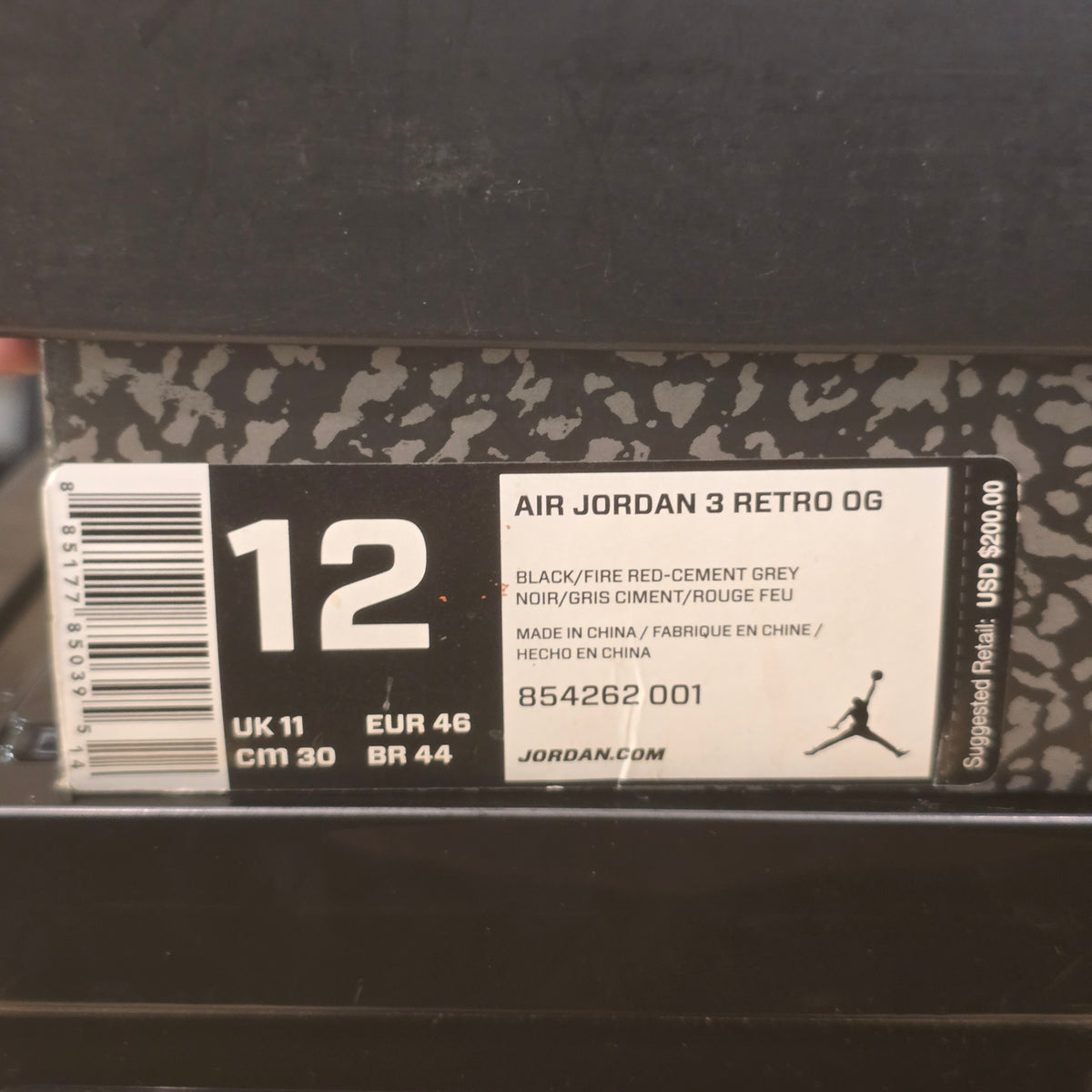Jordan 3 Retro Black Cement (2018) SZ 12 USED