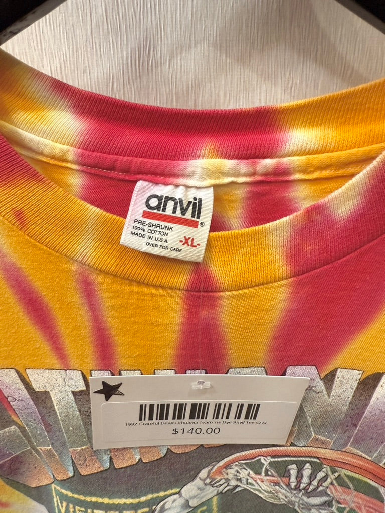 1992 Grateful Dead Lithuania Team Tie Dye Anvil Tee Sz XL