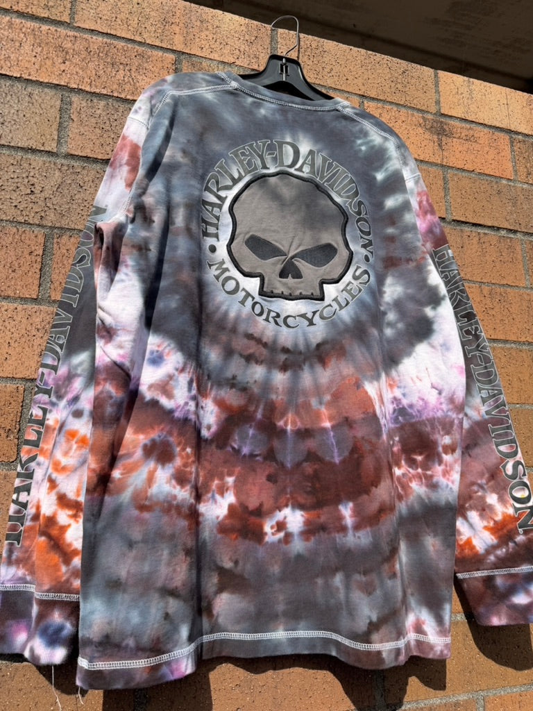 Y2K Harley Davidson Skully Hand Dyed Long Sleeve Tee Size XXL