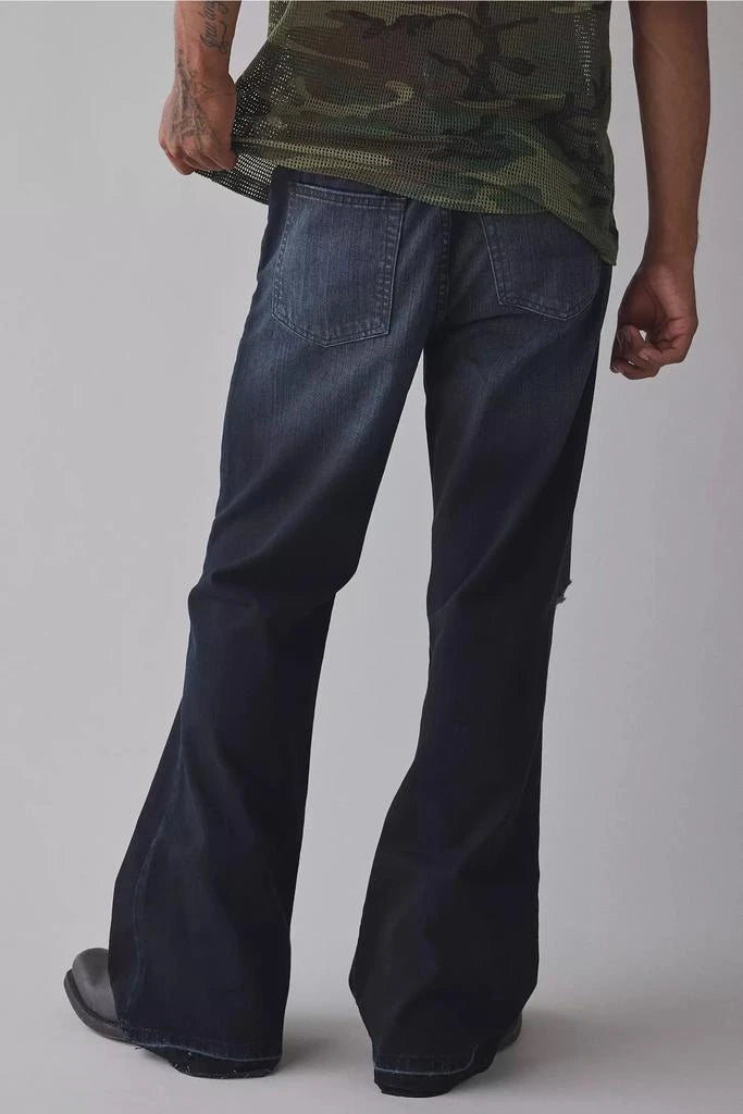 BDG Slacker Destructed Relaxed Flare Jeans Washed Black Sz 34x30