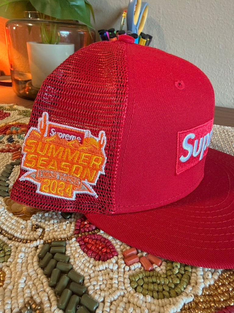 Supreme Box Logo Mesh Back New Era Hat Red SS24 Size 7 1/2