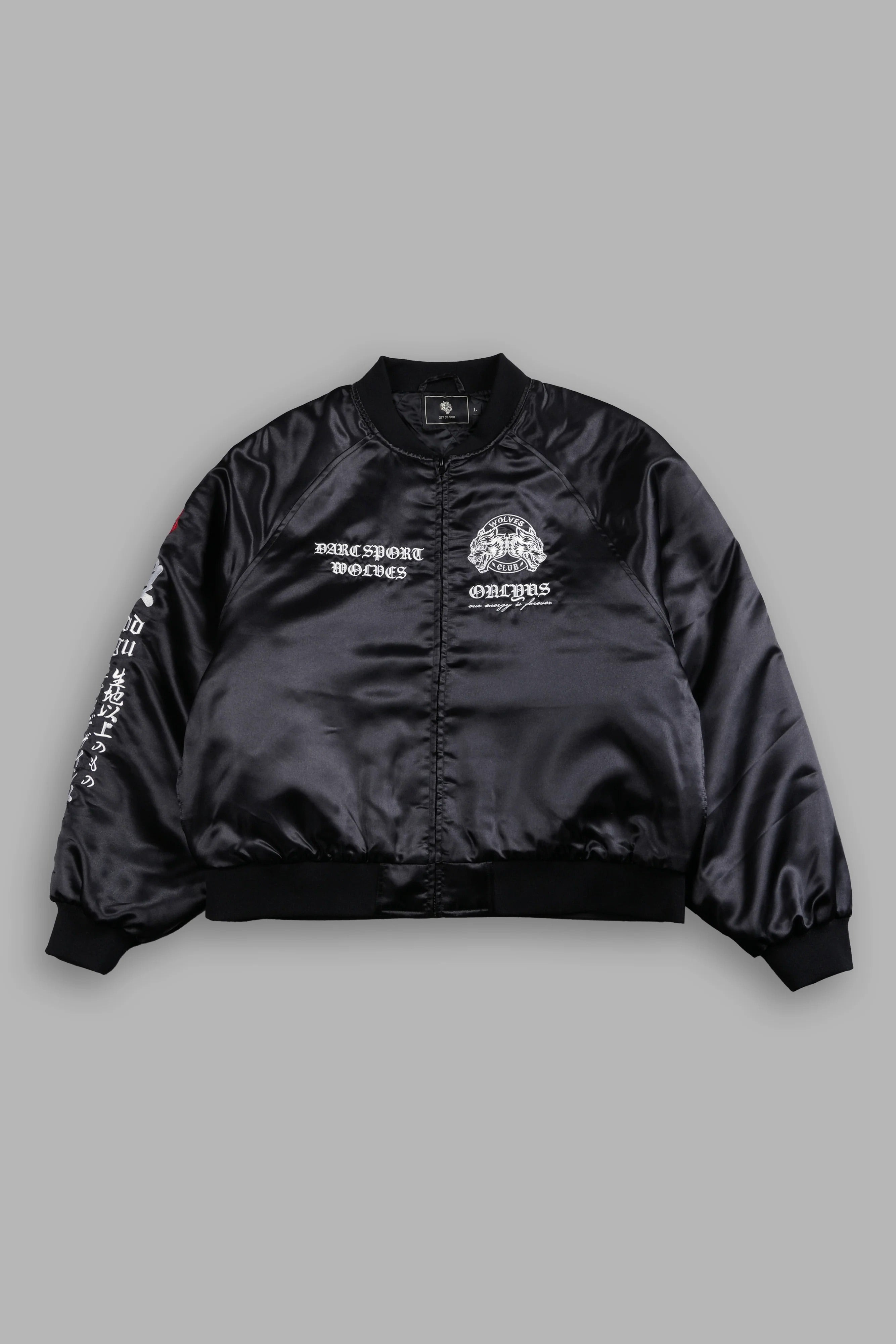 Darc Sport Okami Cropped Satin Bomber Zip Jacket Black Sz Small