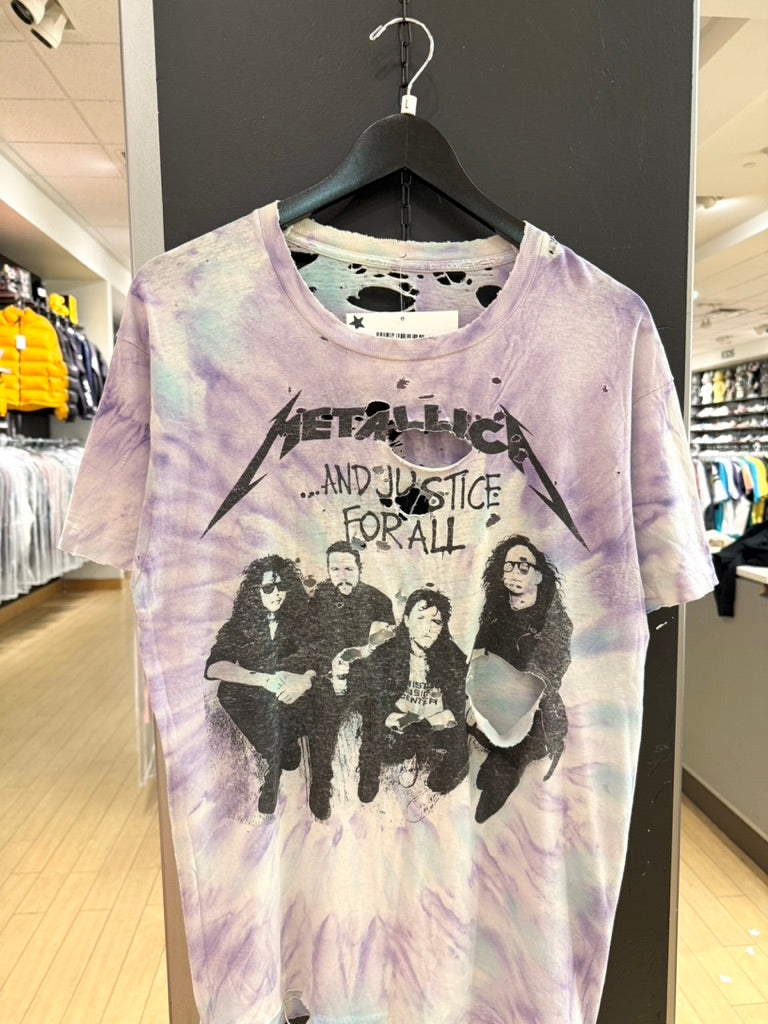 1992 Metallica And Justice for All Thrashed Tie Dye Tour Tee Sz L