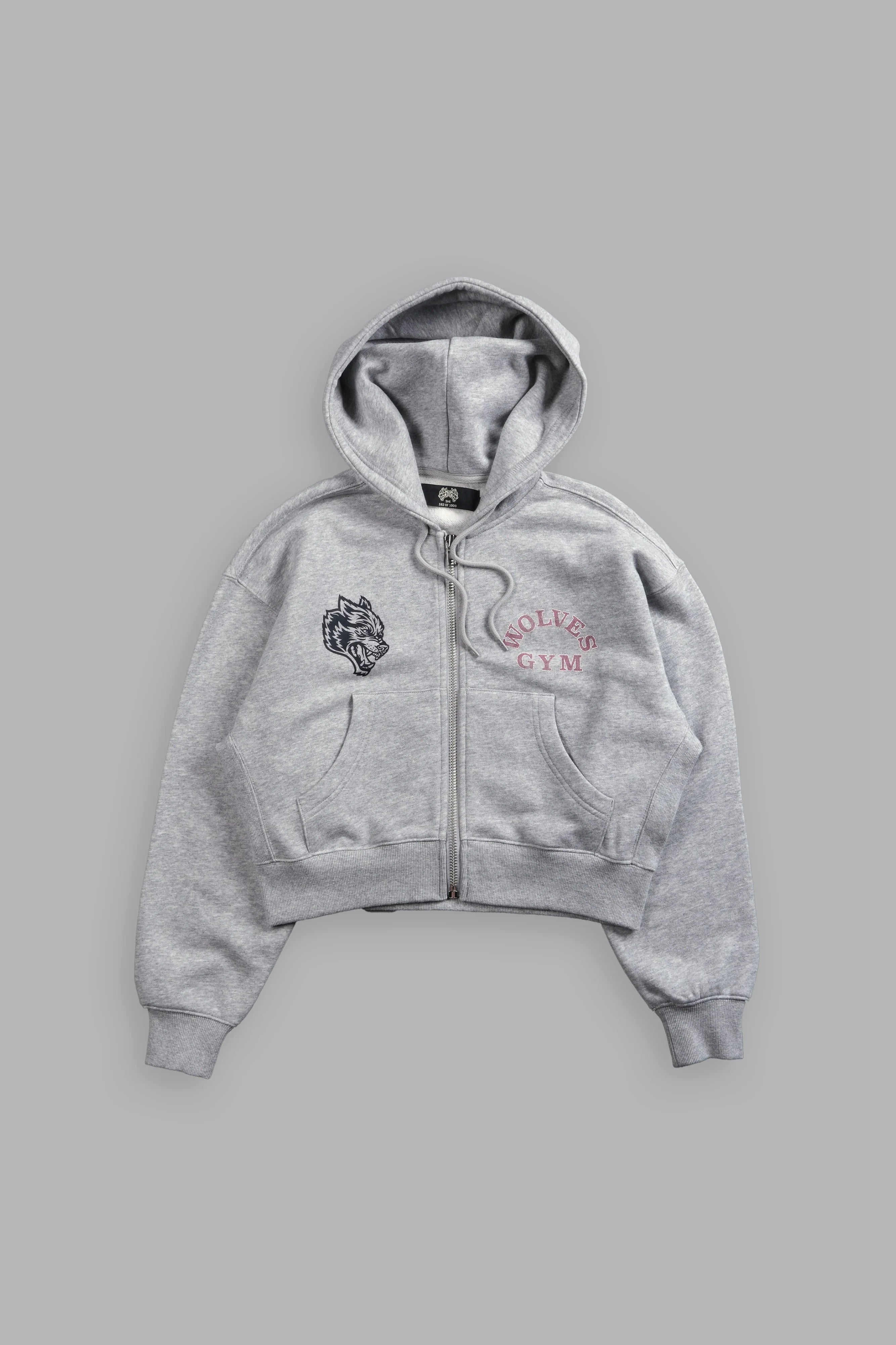 Women's Darc Sport Wolves Gym V2 Cropped Zip Hoodie Light Gray Sz Small