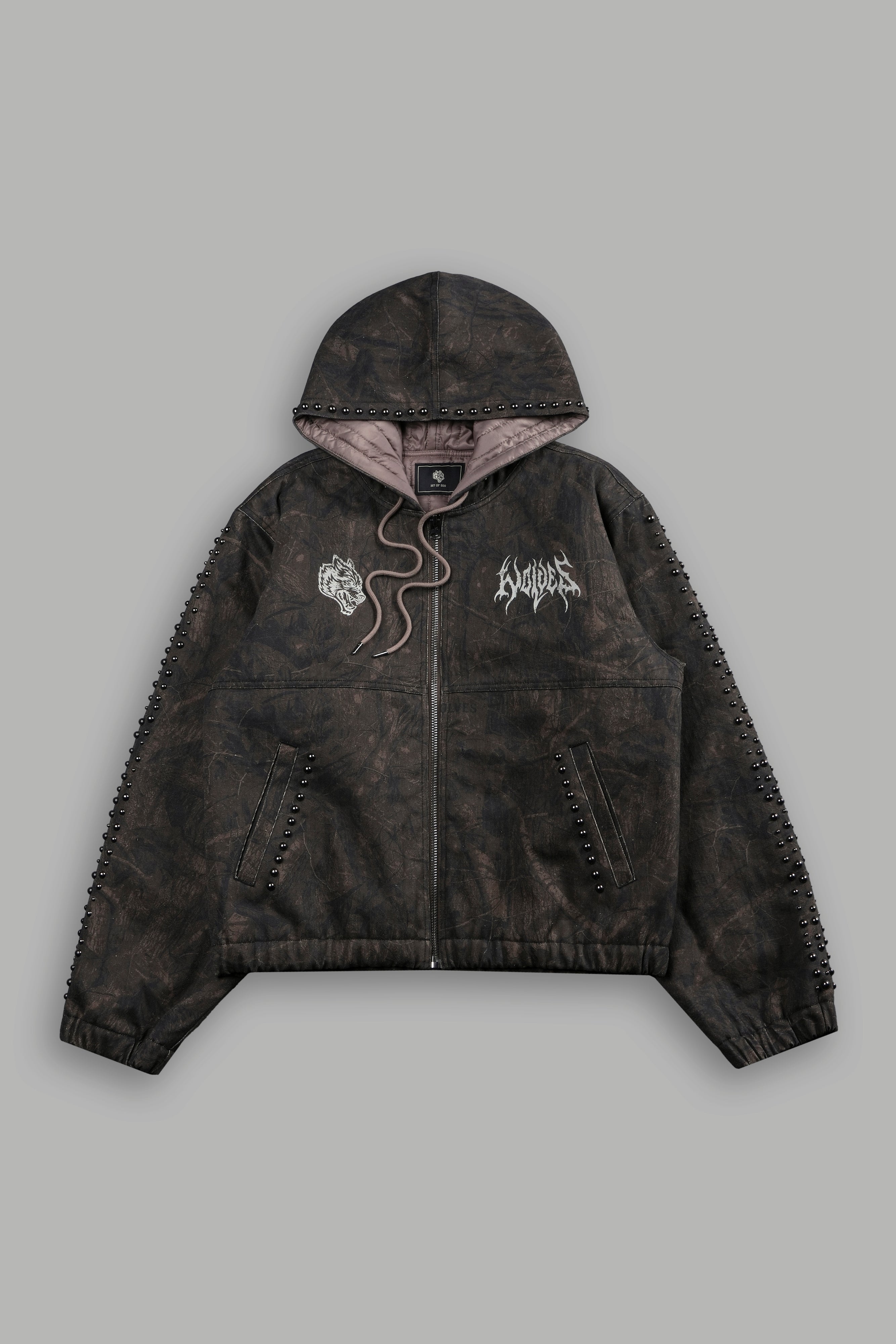 Darc Sport Wolves Hesh Studded Calaway Jacket Brown Driftwood Forest Camo Sz L