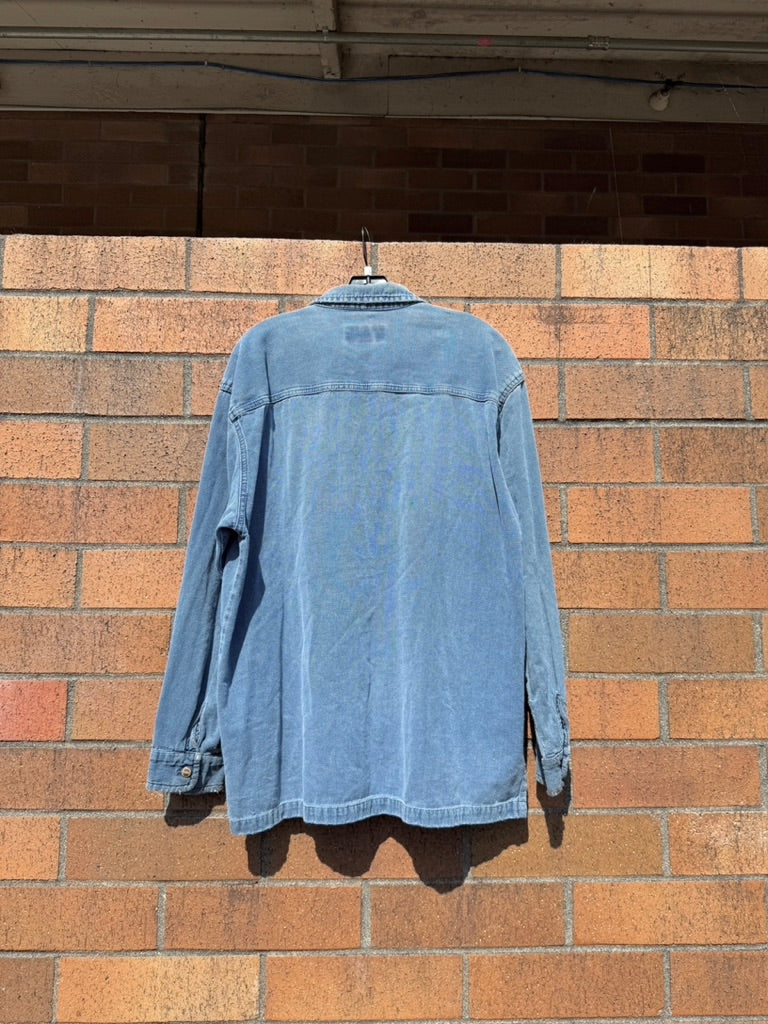 90s No Fear Denim Long Sleeve Zip Flannel Size L