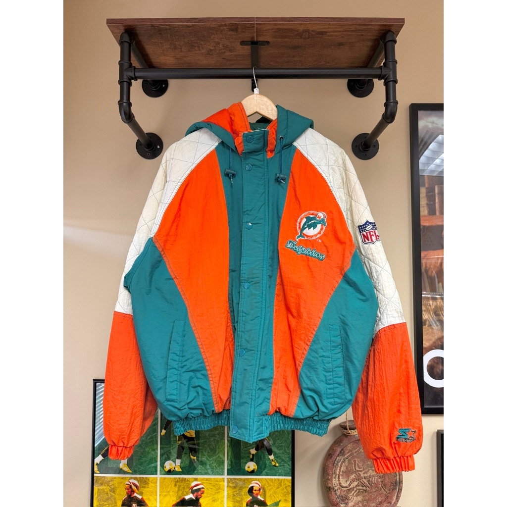 90s Starter Miami Dolphins Teal Hooded Puffer Jacket