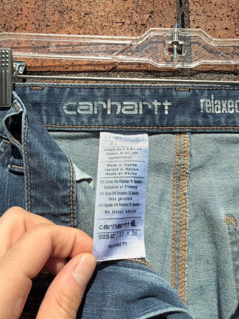Carhartt Relaxed Fit Medium Wash Denim Double Knees Sz 33x36