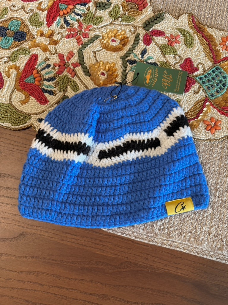 Corteiz Big Crochet Beanie Blue / White / Black FW23