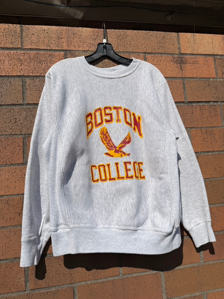 80s Boston College Grey Reverse Weave Style Crewneck Size L