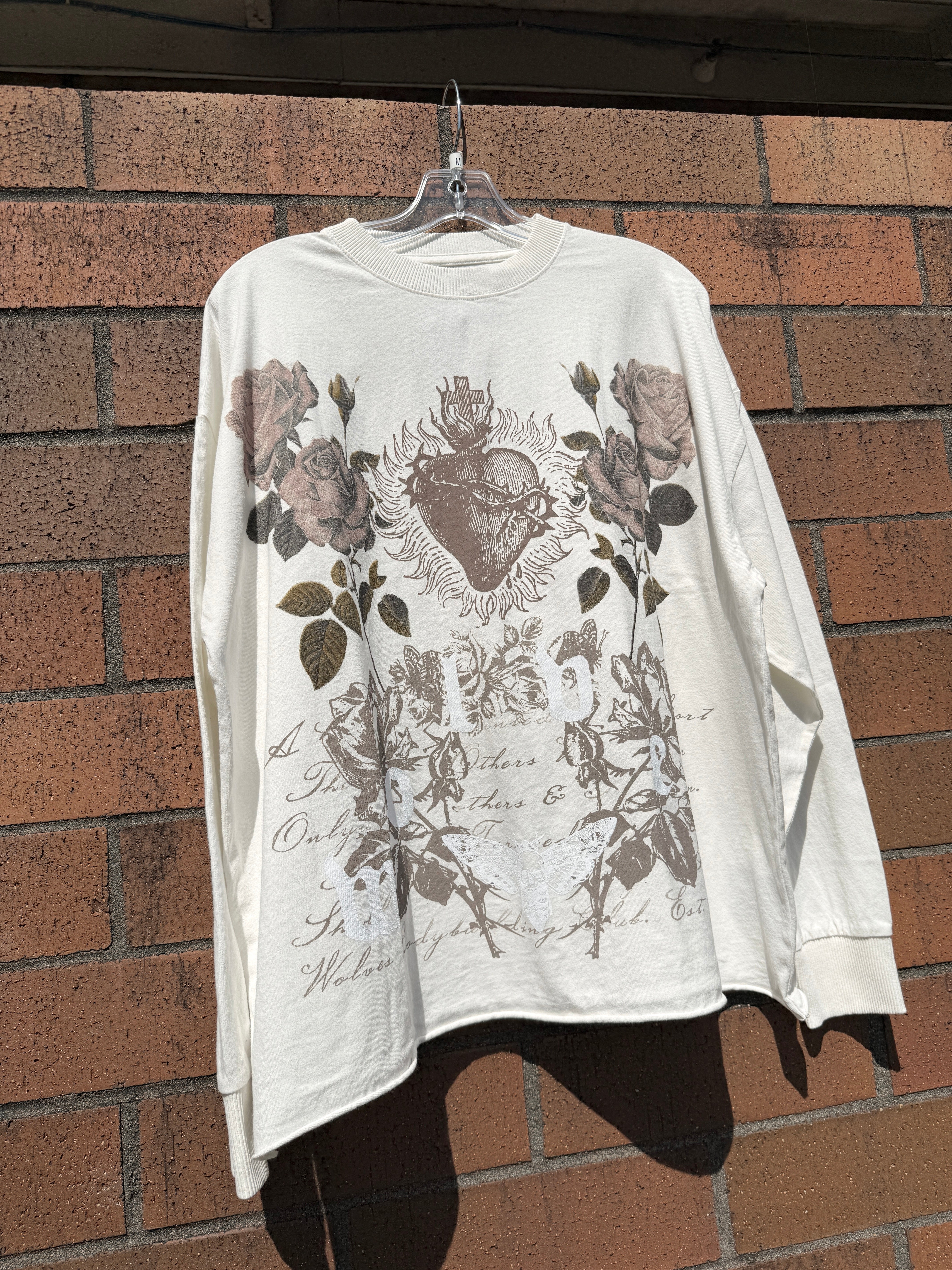 Darc Sport You Are the Reason Grunge Raw Hem Long Sleeve Tee Cream Size M