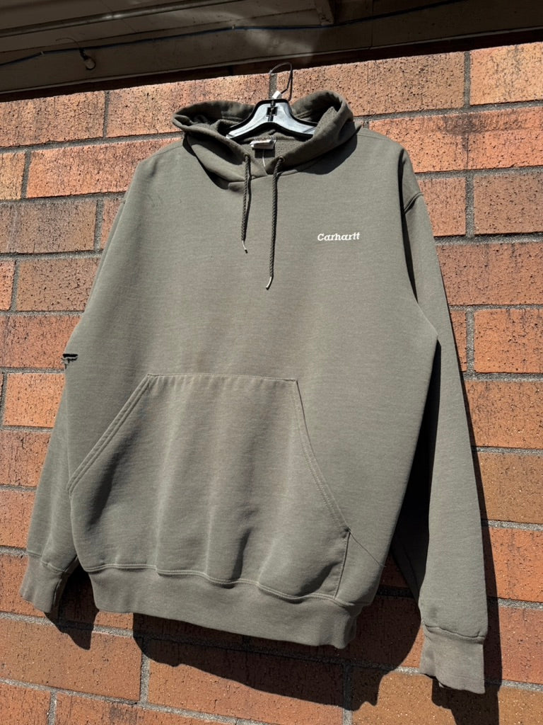 Y2K Carhartt Thrashed Olive Green Hoodie Size L