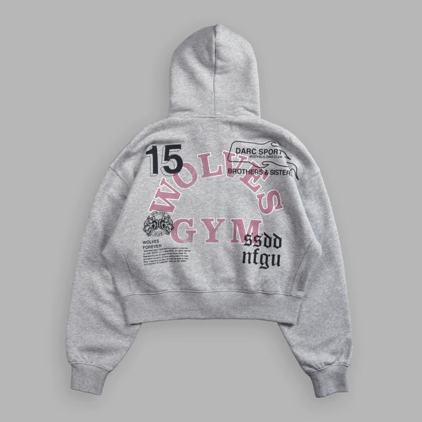 Women's Darc Sport Wolves Gym V2 Cropped Zip Hoodie Light Gray Sz Smal