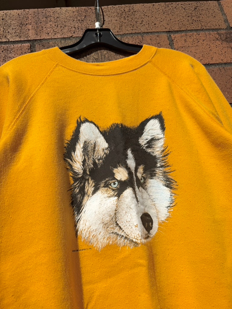 80s Harry the Husky UW Crewneck Yellow Sz M