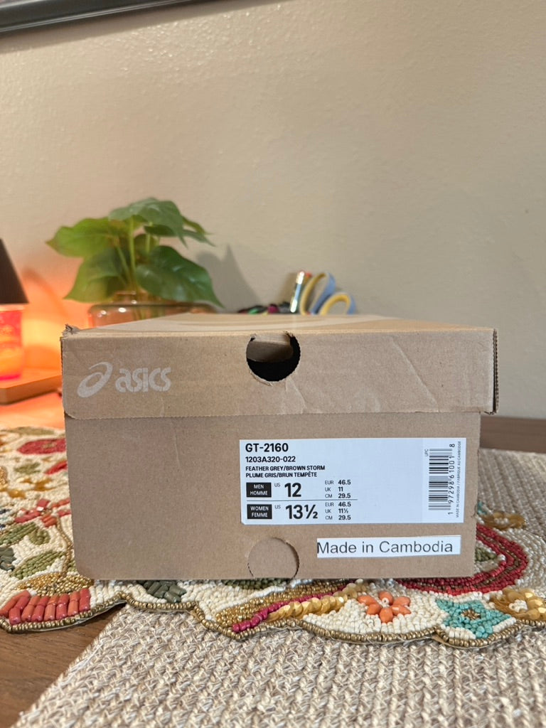 Asics GT-2160 Feather Grey Brown Storm Size 12