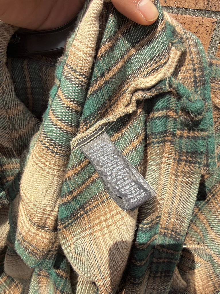 Saints Studio Tan / Green Plaid Flannel Size L
