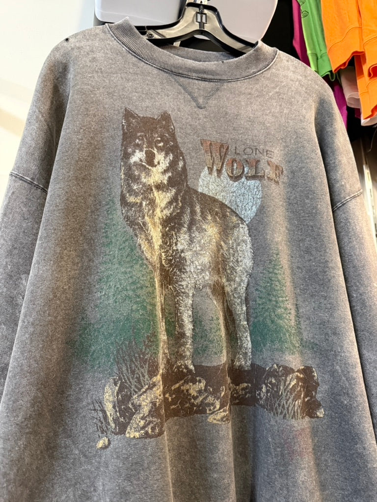 90s Lone Wolf Dark Grey Crewneck Sz XL