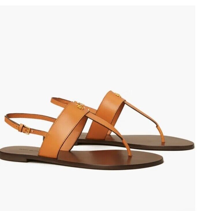 New Tory Burch Women's Brown Capri Strap Leather Thong Sandals Shoes Size 5.5