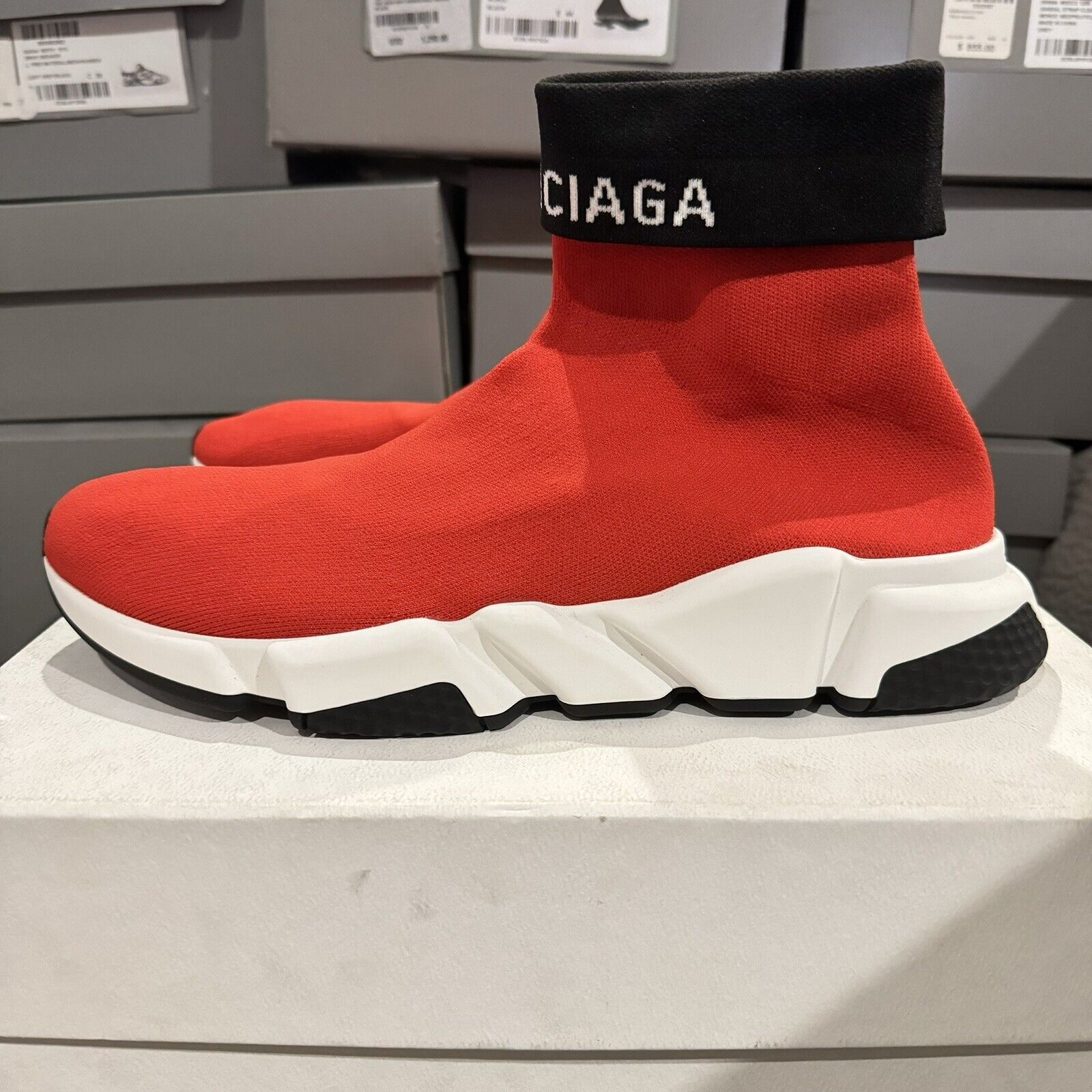 Balenciaga Speed Trainer Cuffed Runner Sock Sneakers Red Men Sz 12 / EUR 45