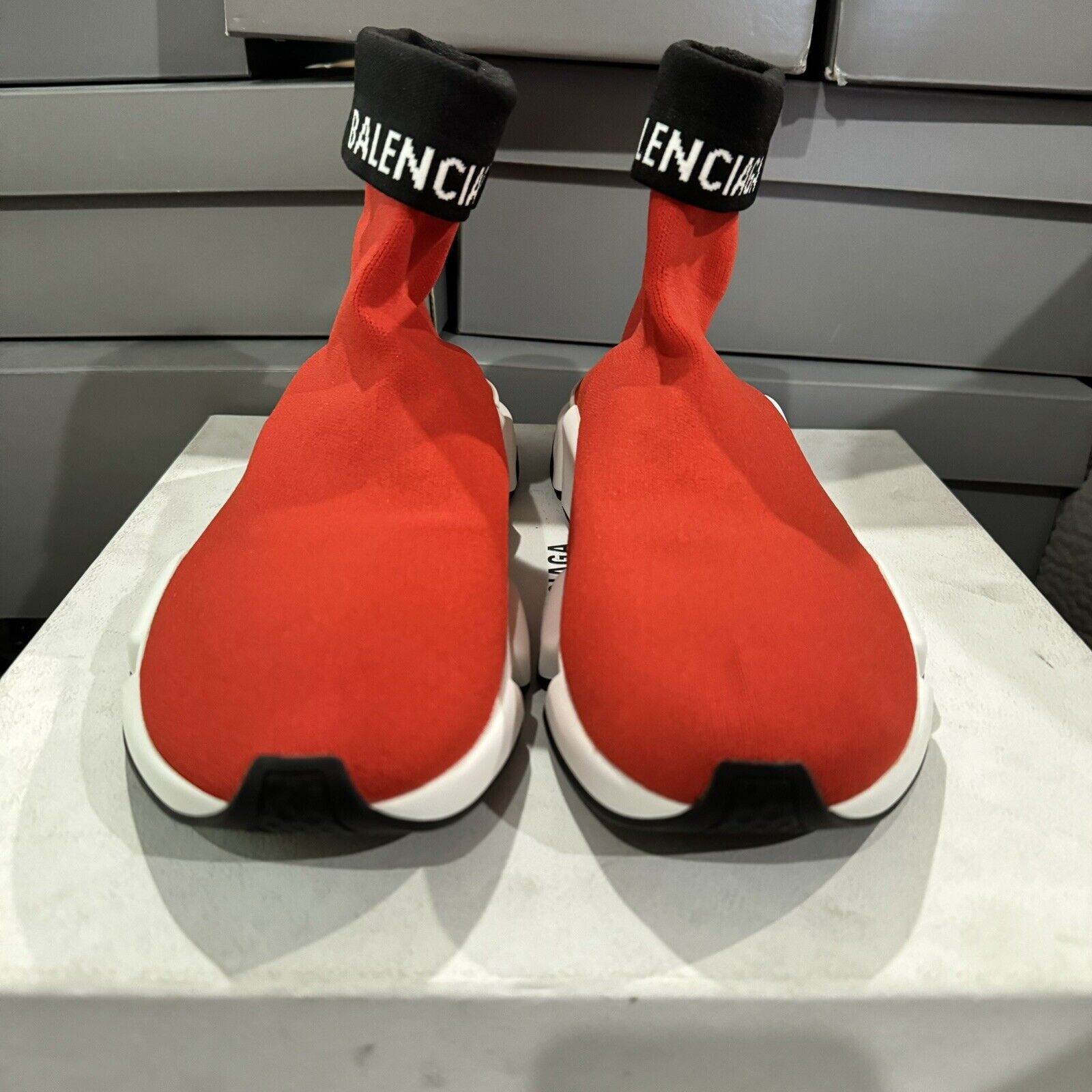 Balenciaga Speed Trainer Cuffed Runner Sock Sneakers Red Men Sz 12 / EUR 45