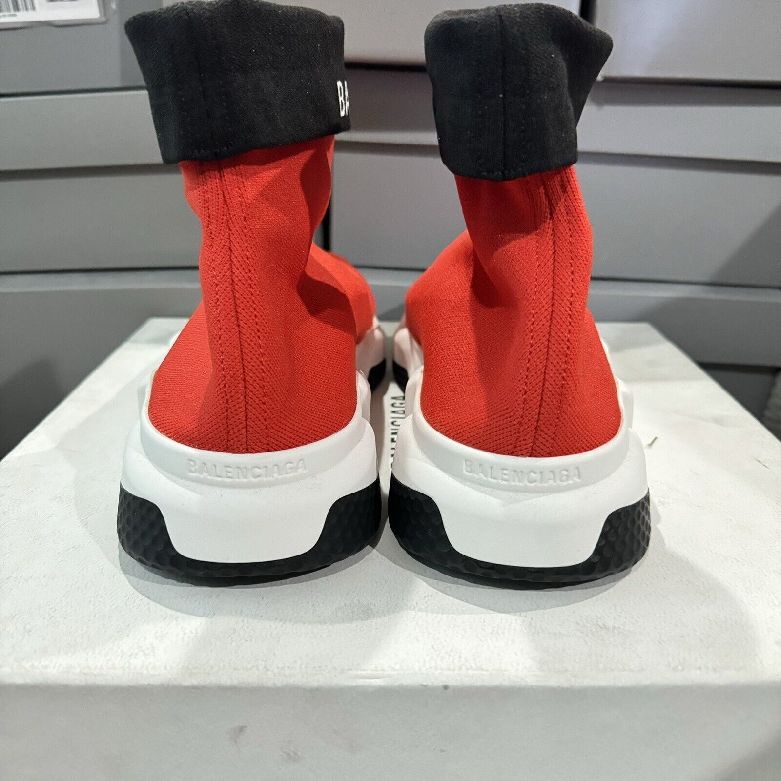 Balenciaga Speed Trainer Cuffed Runner Sock Sneakers Red Men Sz 12 / EUR 45