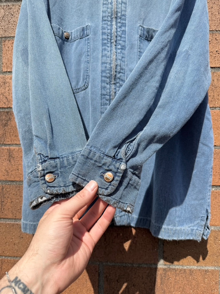 90s No Fear Denim Long Sleeve Zip Flannel Size L