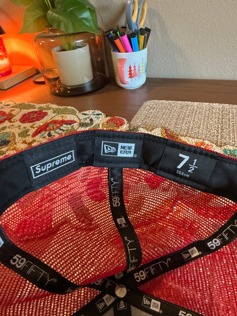 Supreme Box Logo Mesh Back New Era Hat Red SS24 Size 7 1/2