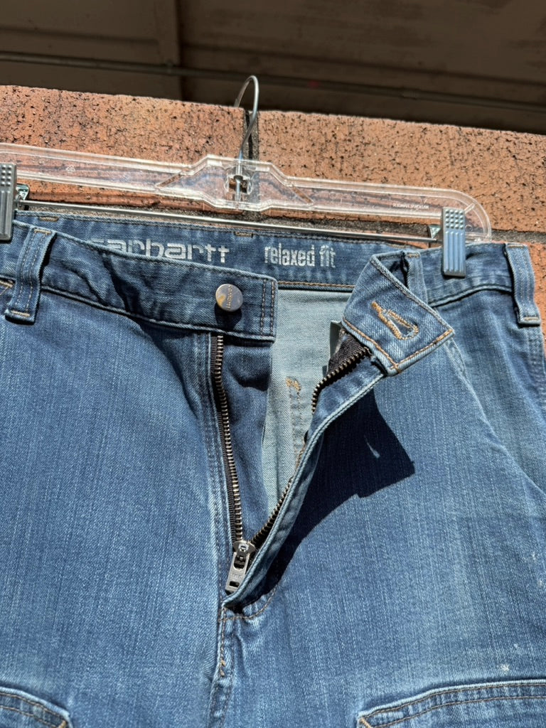 Carhartt Relaxed Fit Medium Wash Denim Double Knees Sz 33x36