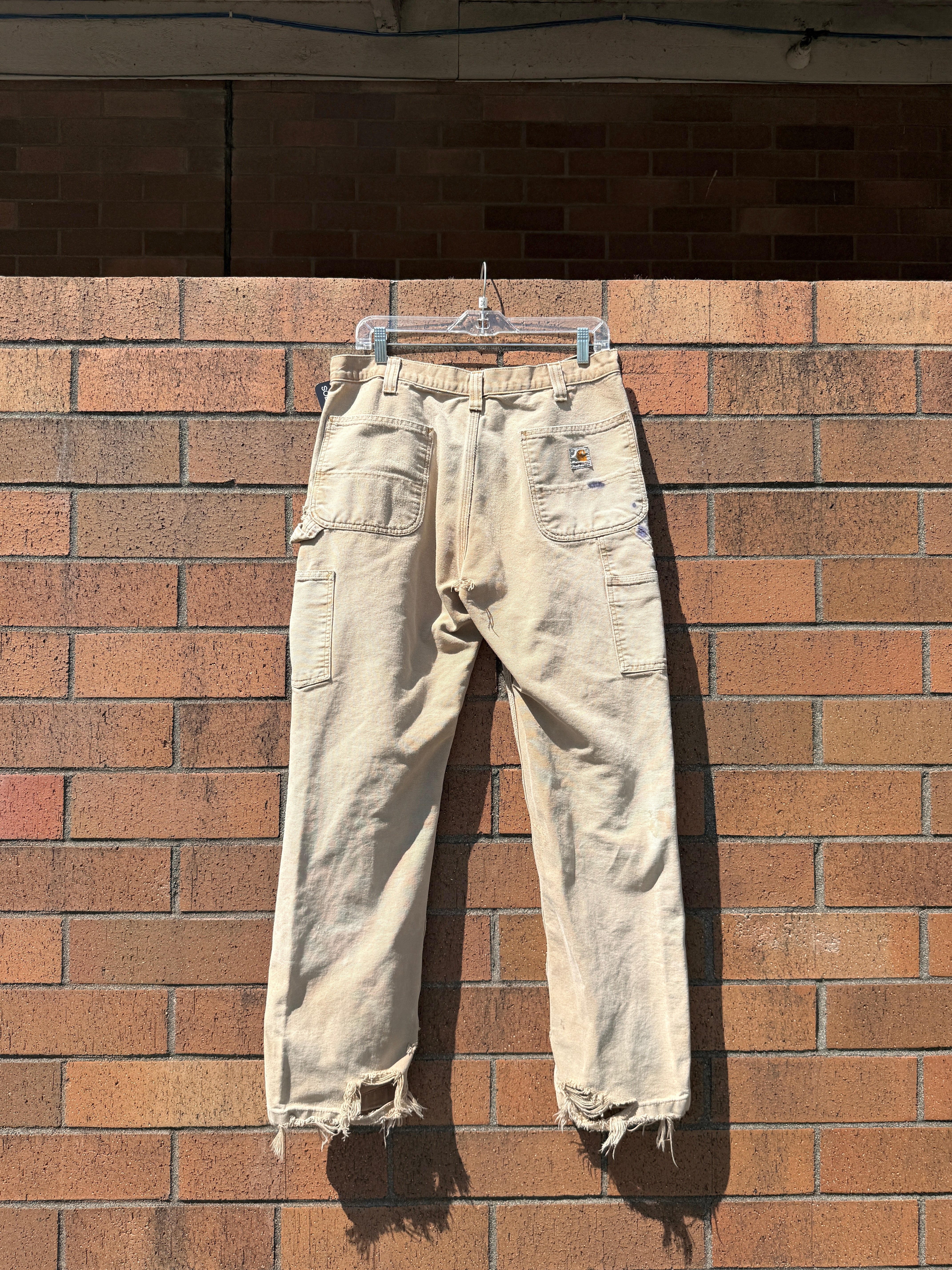 2014 Carhartt Relaxed Fit Tan Thrashed Double Knees Size 34x32