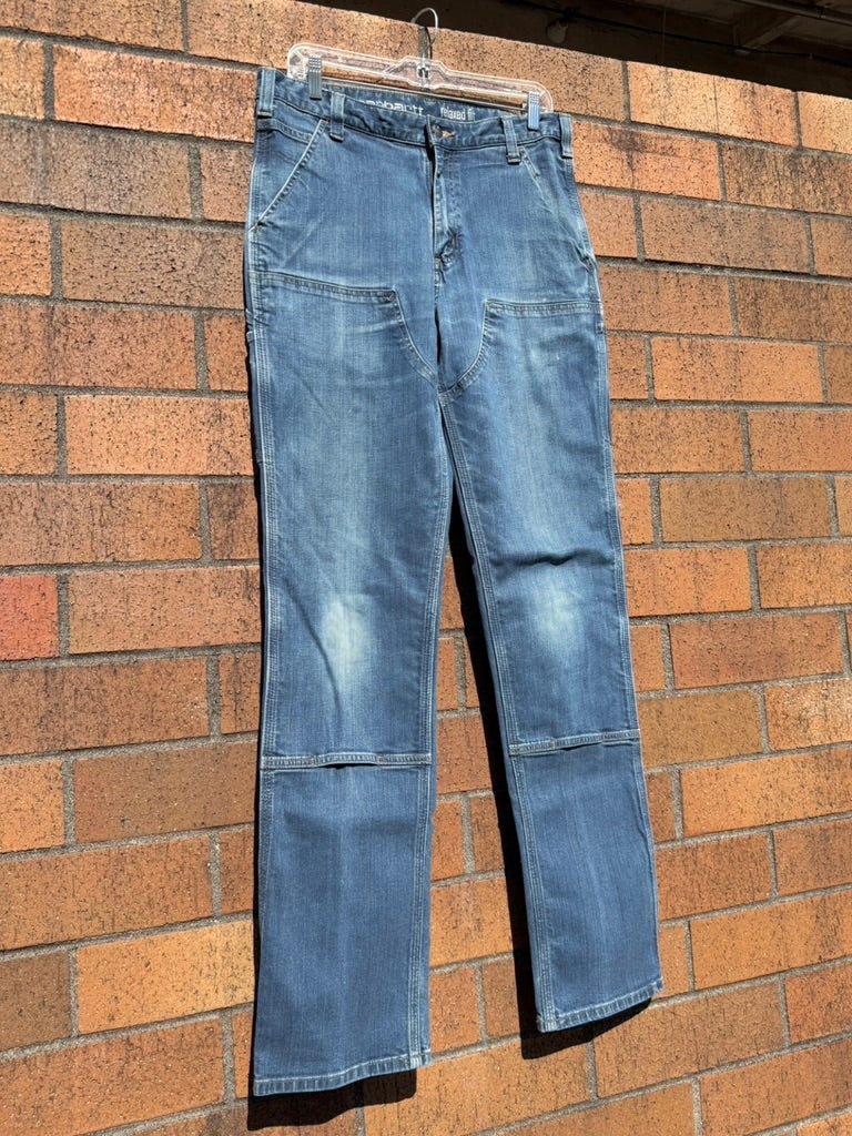 Carhartt Relaxed Fit Medium Wash Denim Double Knees Sz 33x36