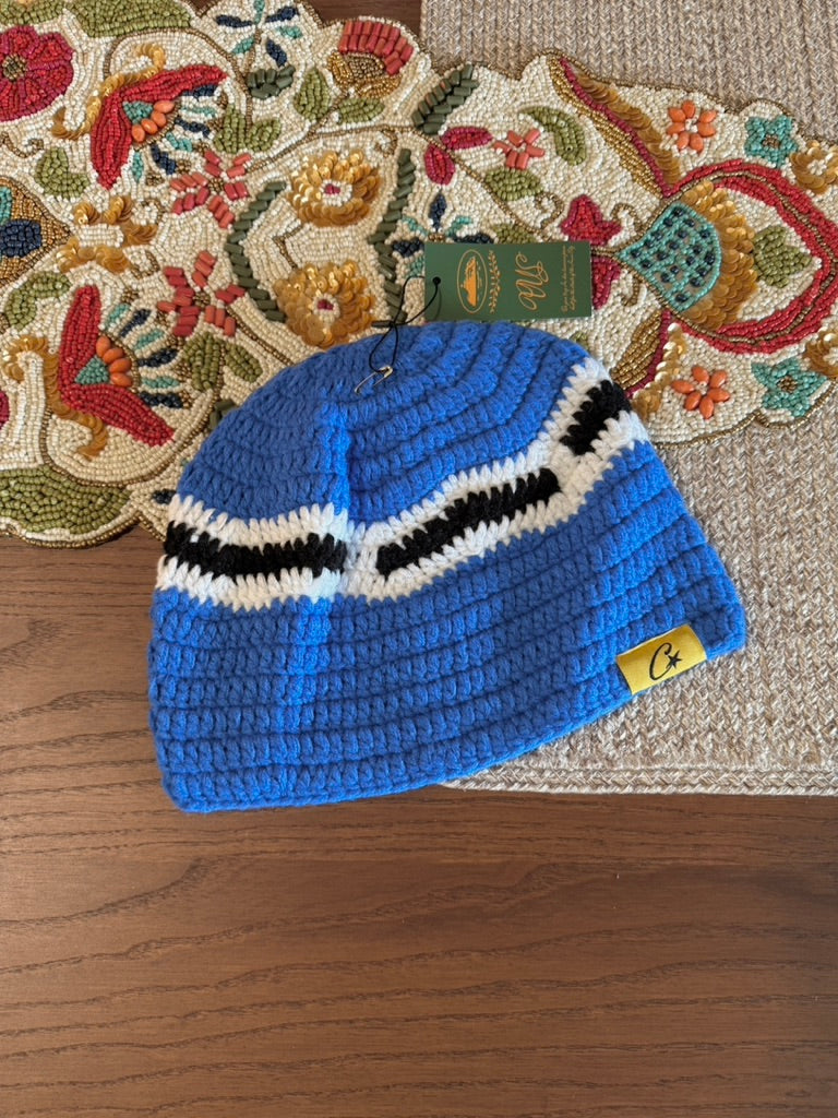 Corteiz Big Crochet Beanie Blue / White / Black FW23