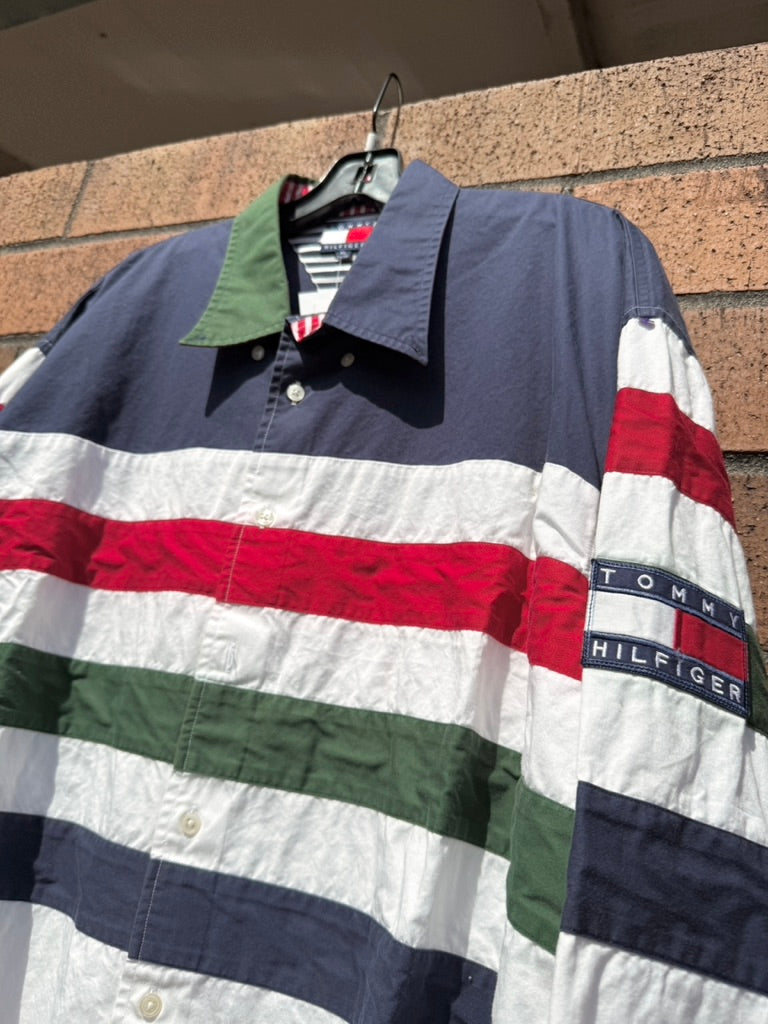 Y2K Tommy Hilfiger AOP Long Sleeve Flag Button Up Size XL