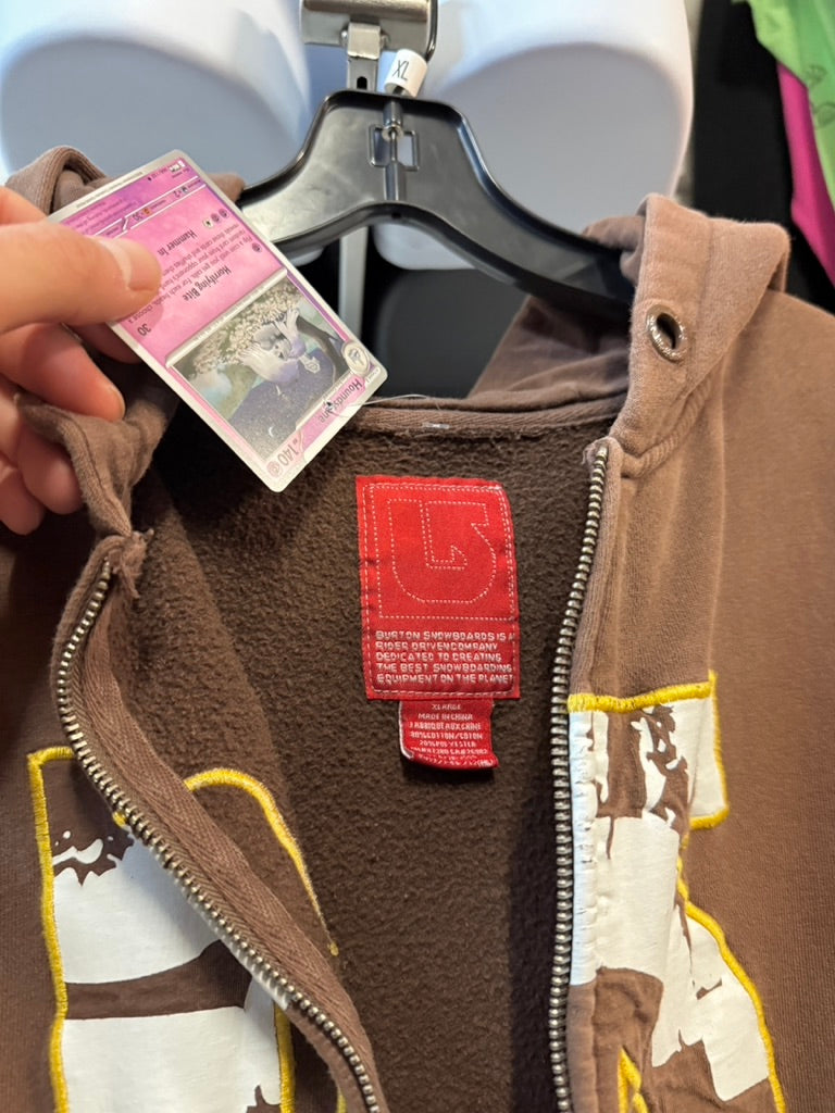 Y2K Burton Snowboards Brown Zip Up Hoodie Size XL