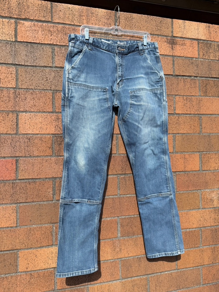 Carhartt Relaxed Fit Medium Wash Denim Double Knees Sz 36x32