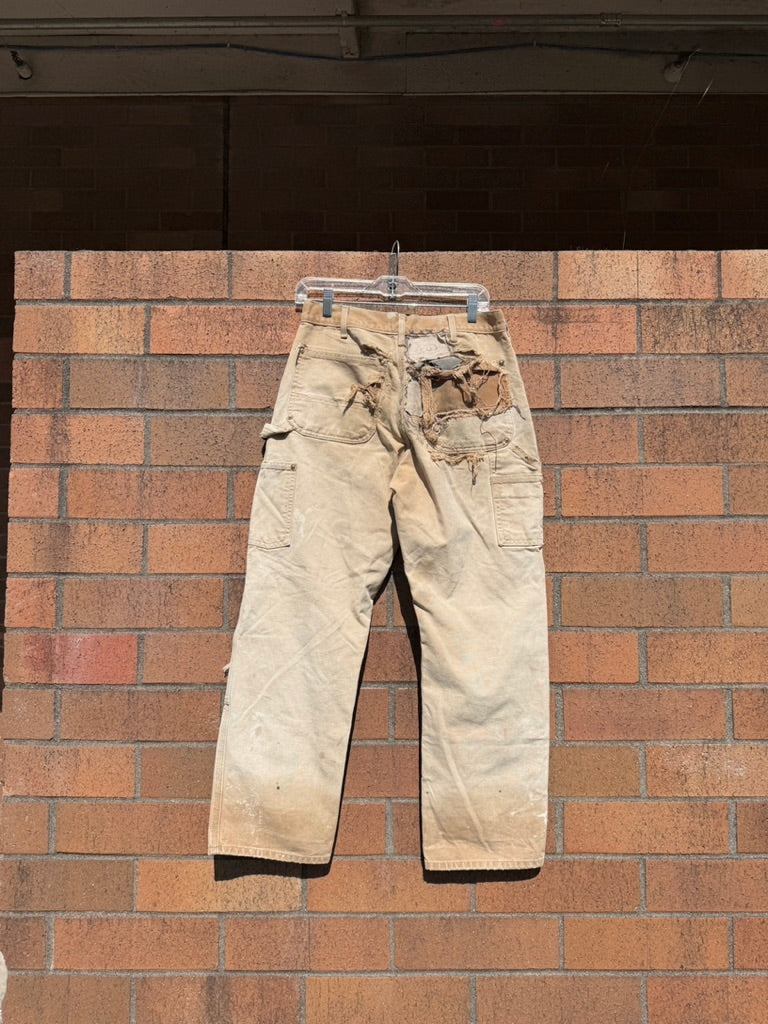 Y2K Carhartt Thrashed + Repaired Tan Double Knees Size 30x28