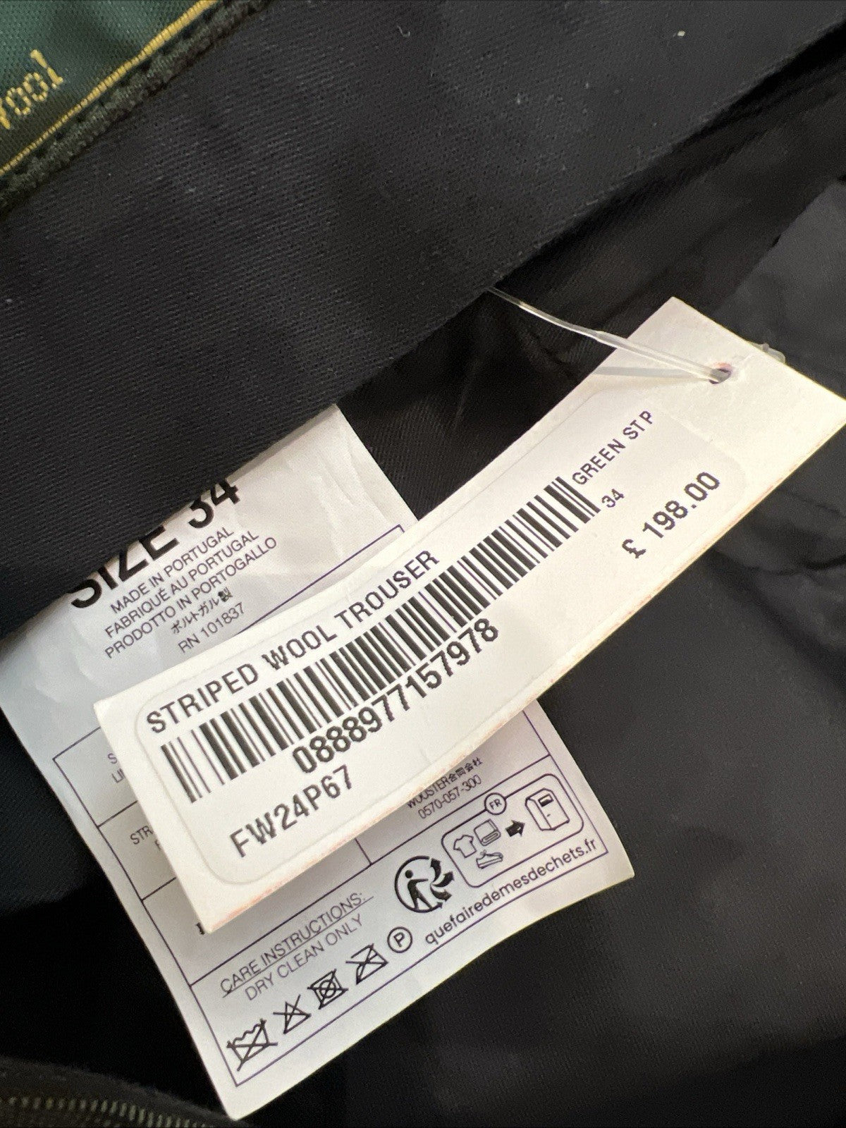 Supreme Striped Wool Trouser Green Stripe Size 34