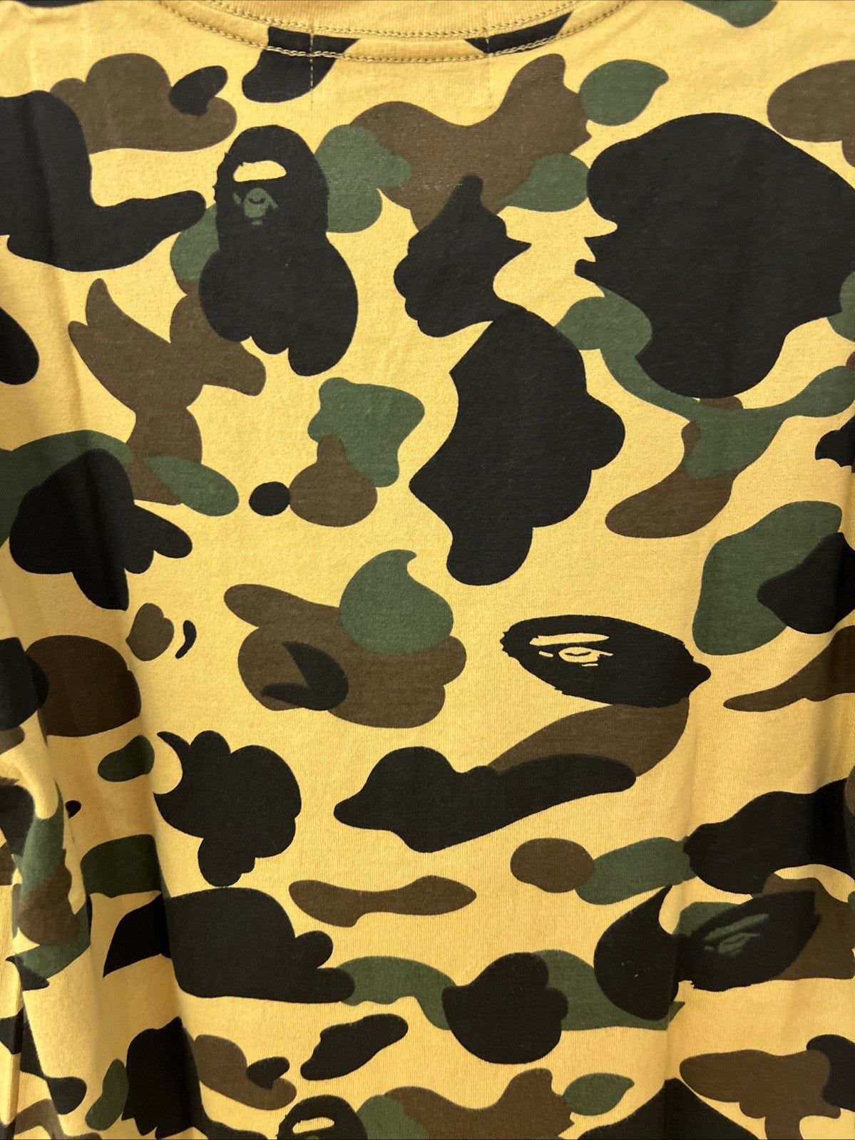 A Bathing Ape Yellow Camo Bape College T Shirt Size Small