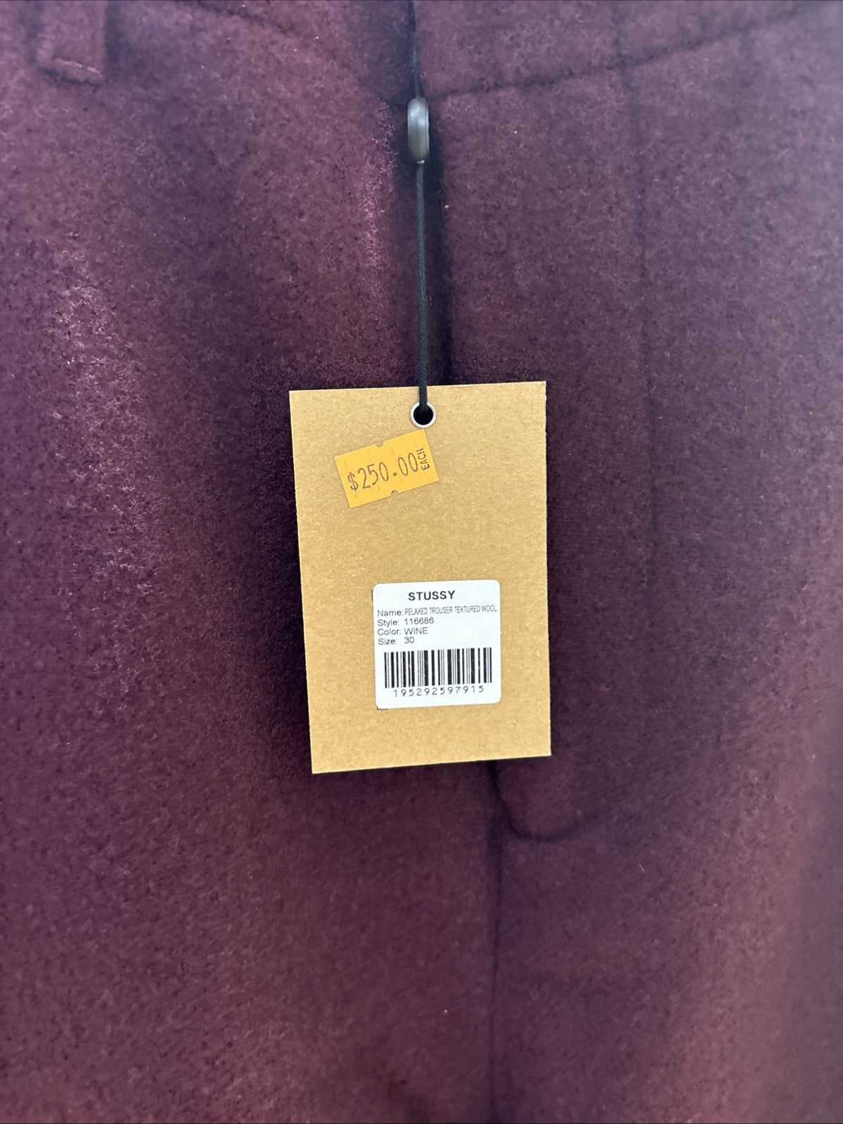 Stussy Relaxed Trouser Textured Wool Wine Size 30