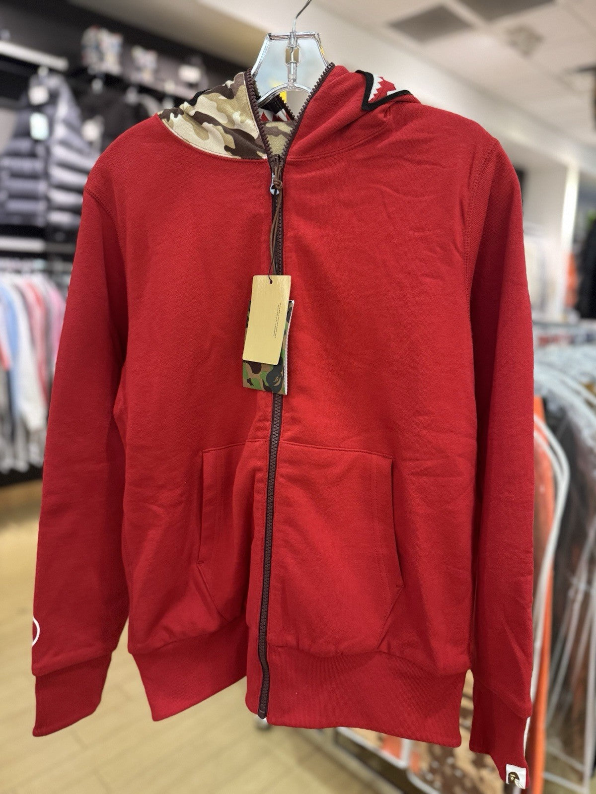 Bape X Ovo Woodland Camo Shark Reversible Full Zip Hoodie Red Size Small