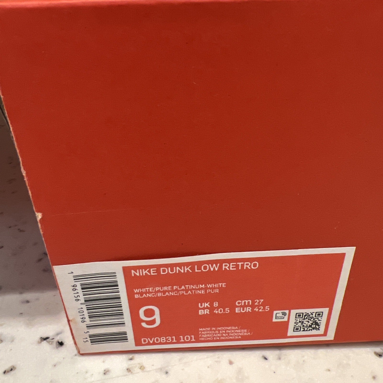 Nike Dunk Low Retro White Pure Platinum Sz 9