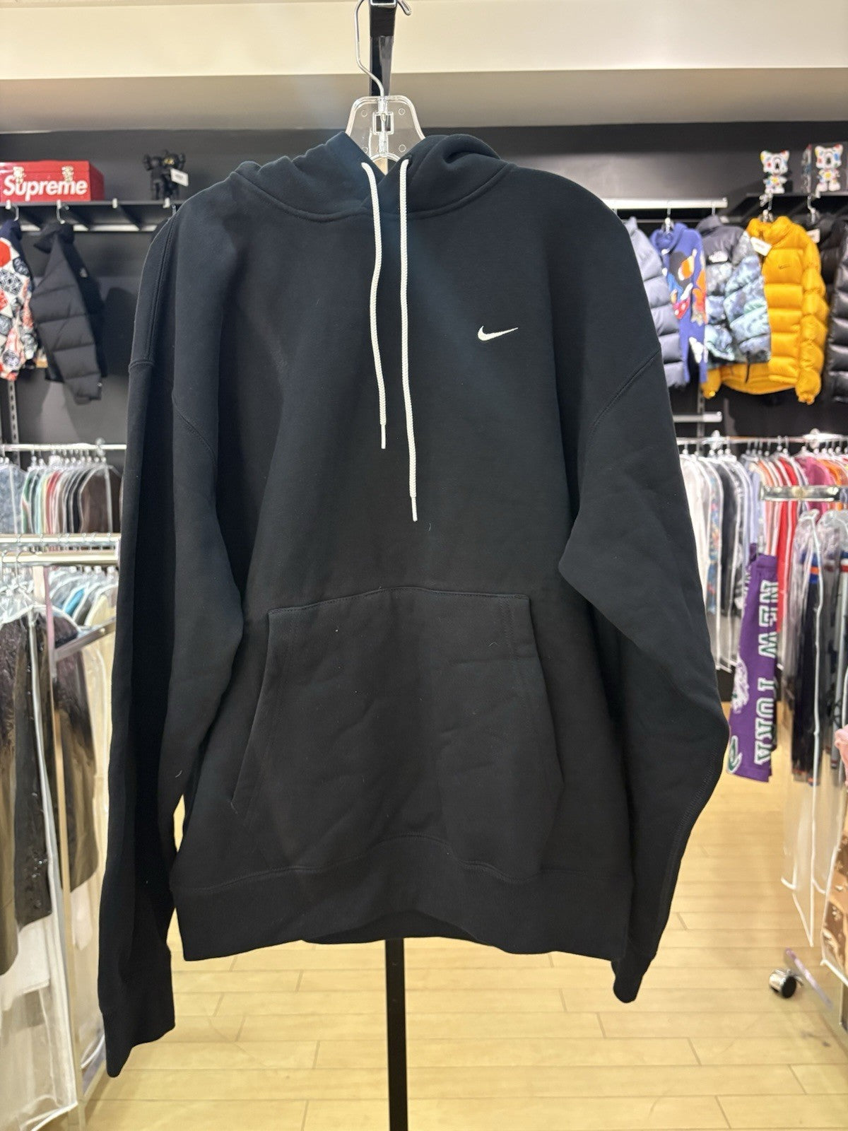 Nike Solo Swoosh Fleece Pullover Hoodie Black Size Medium 