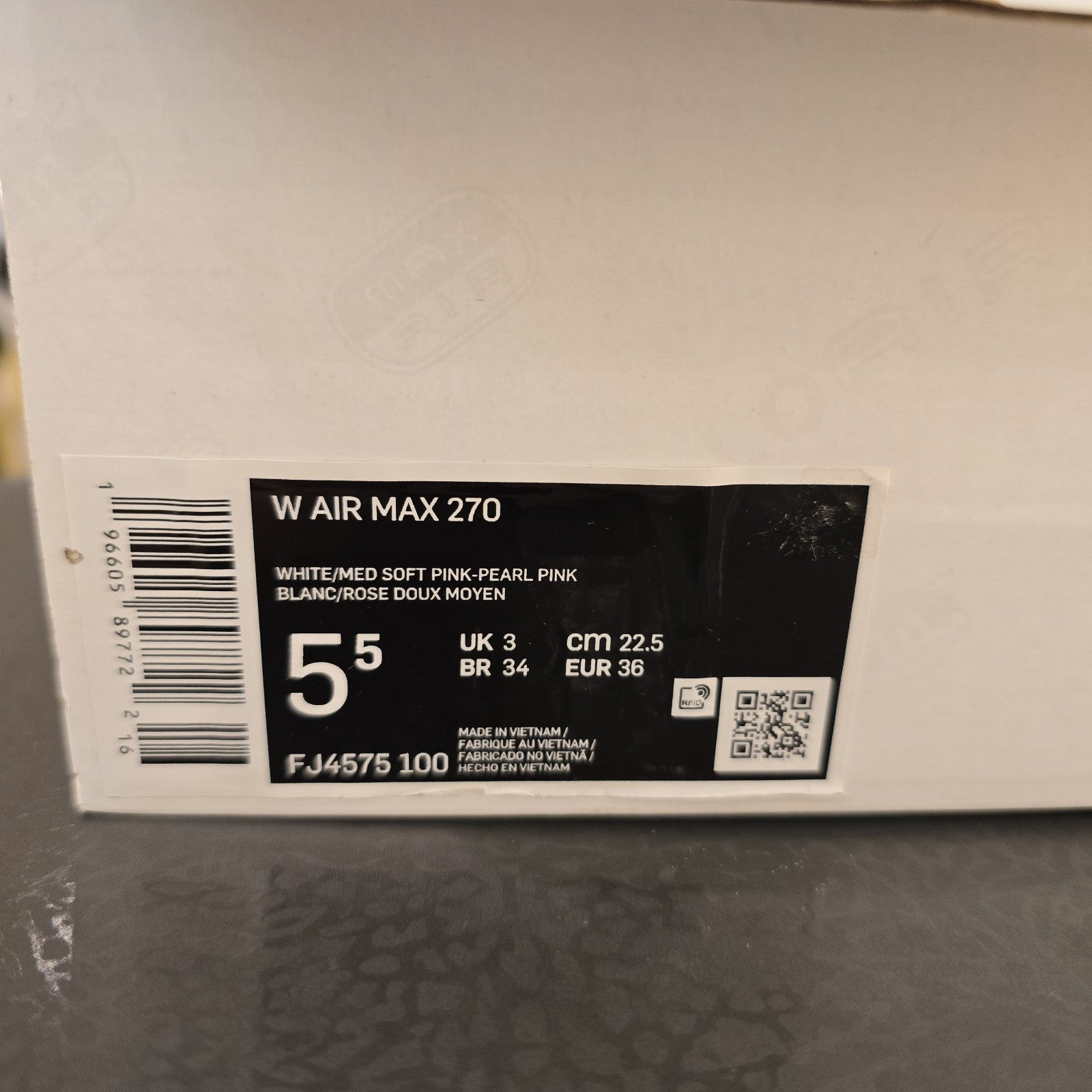 Size 5.5 - Nike Air Max 270 White Soft Pink Women's