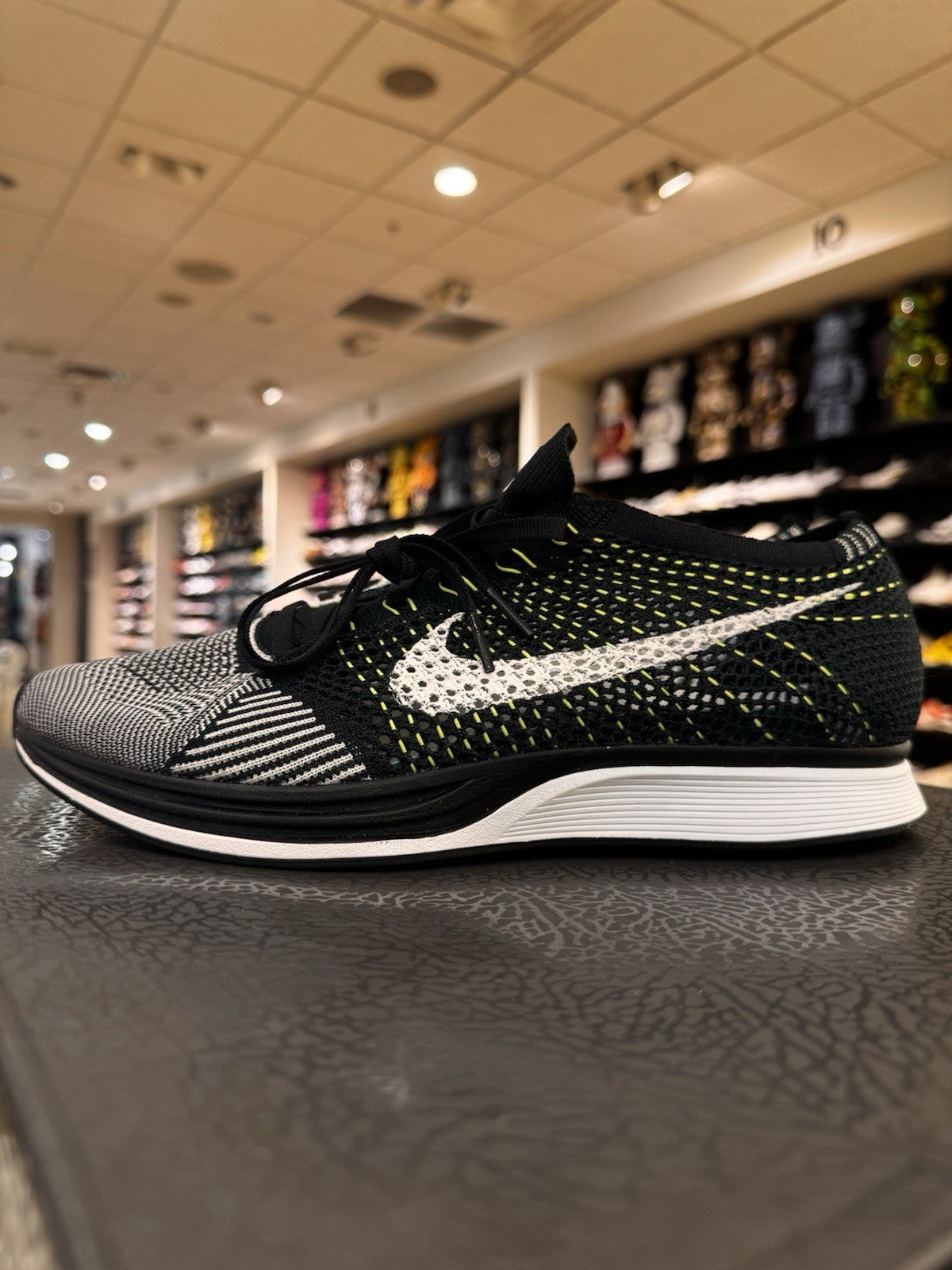 Nike Flyknit Racer Black White Volt Size 10.5