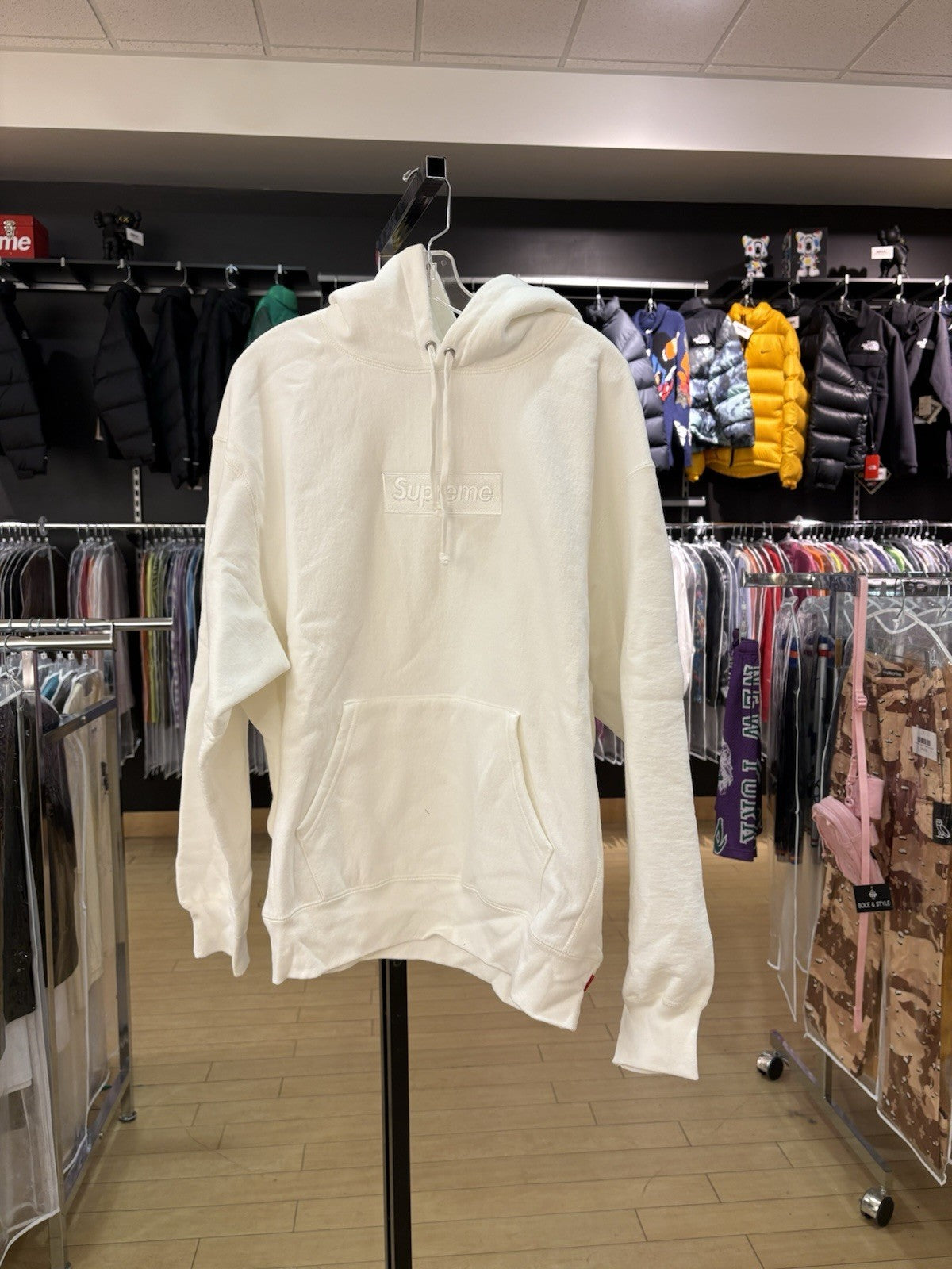 Supreme Box Logo Hooded Sweatshirt Hoodie White FW23 Size Large Small Stain