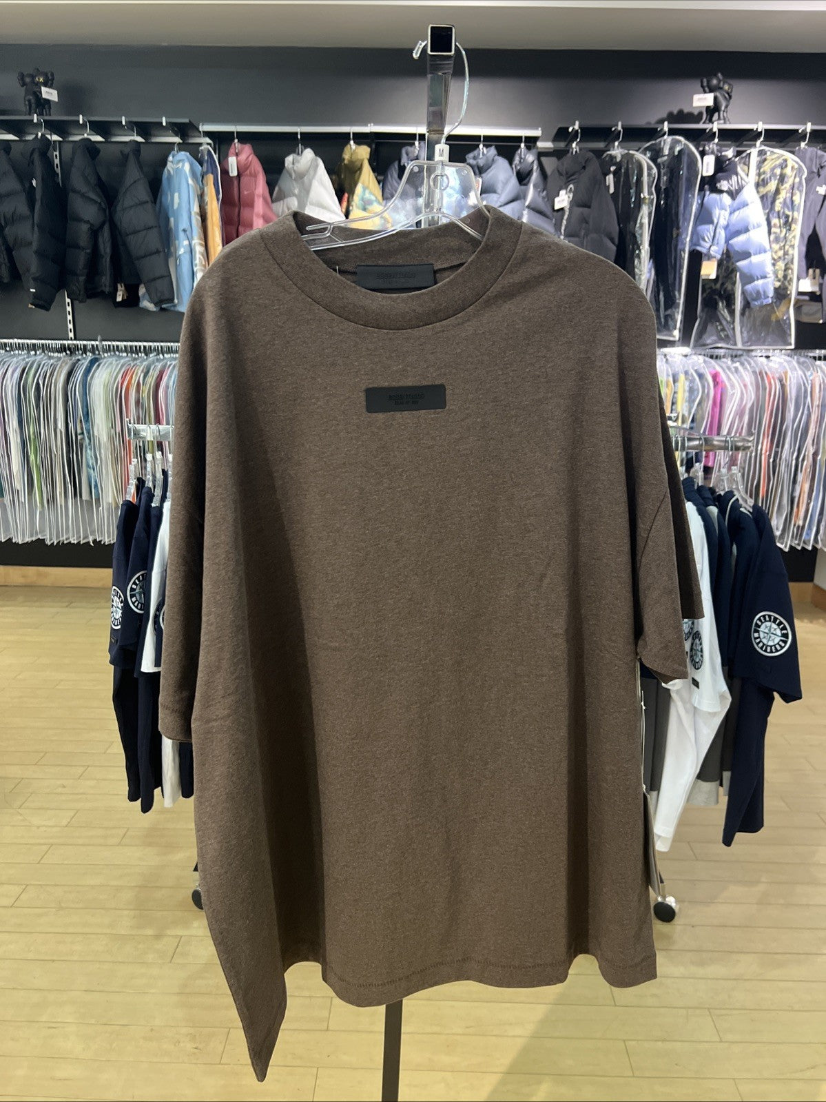 Essentials Fear of God Logo Patch Oversized Heather Wood T-Shirt
