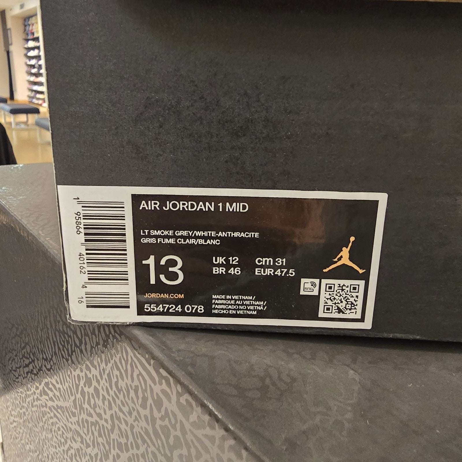 Size 13 - Jordan 1 Mid Light Smoke Grey (Yellowing)