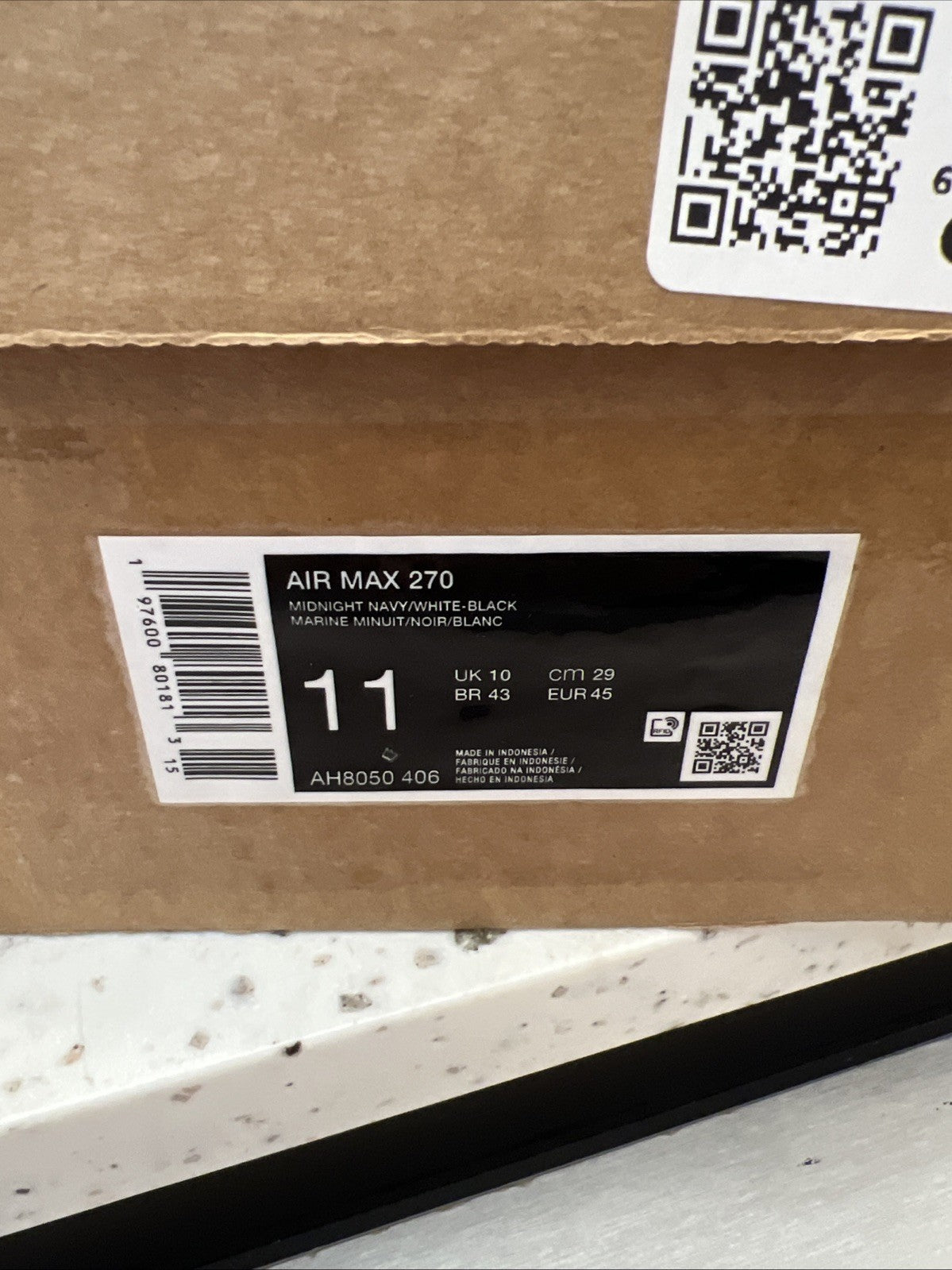 Nike Air Max 270 Midnight Navy Blue White Sz 11 REP BOX