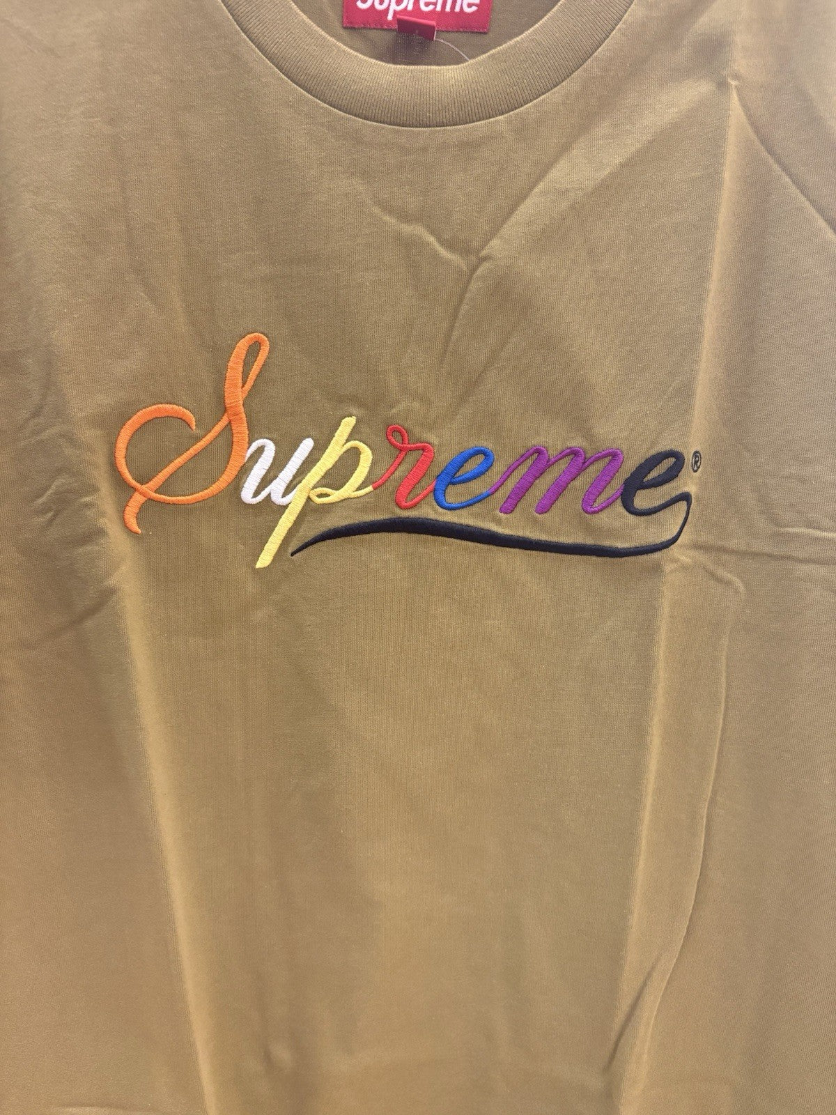 Supreme Cursive S/S Top Dusty Olive Size Medium 
