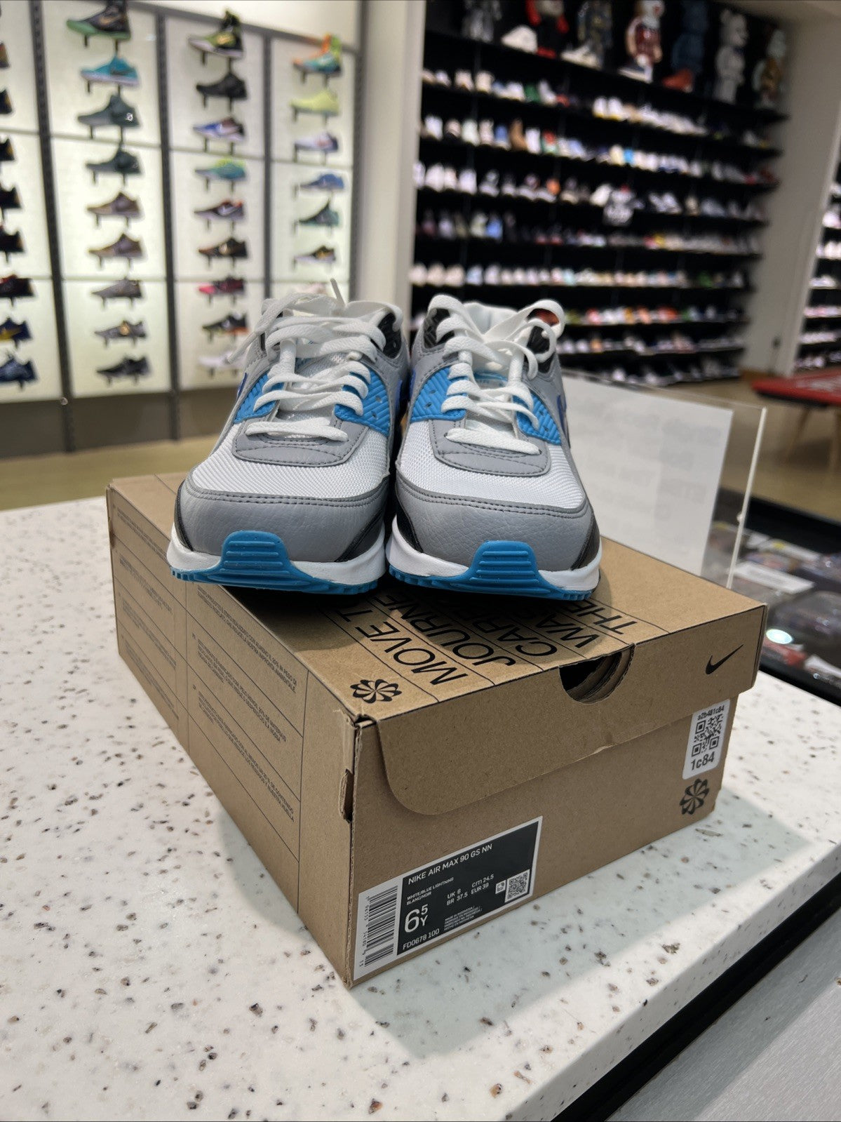 Nike Air Max 90 GS NN White Blue Lightning Sz 6.5Y