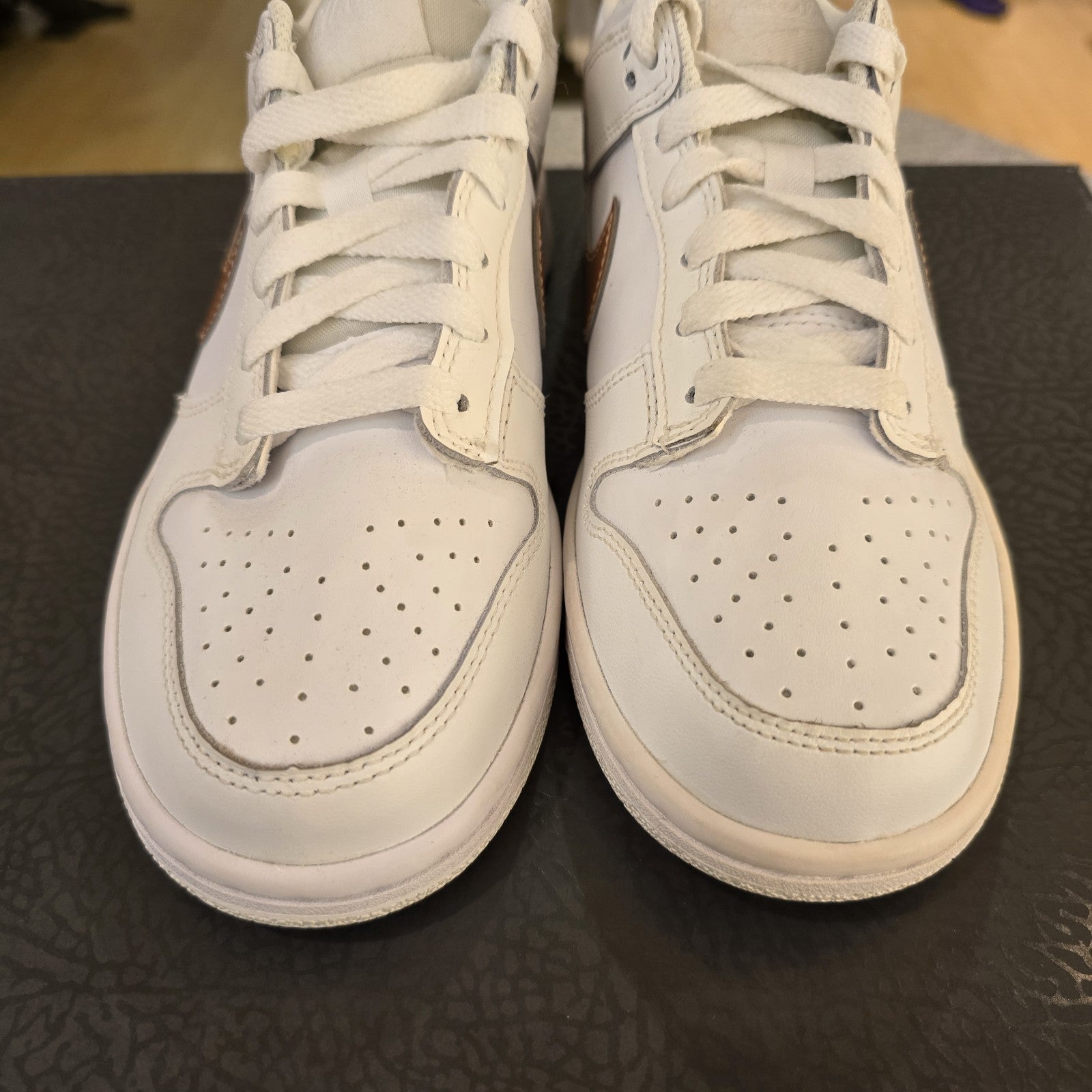 Size 5.5Y (GS) - Nike Dunk Low White Metallic Red Bronze